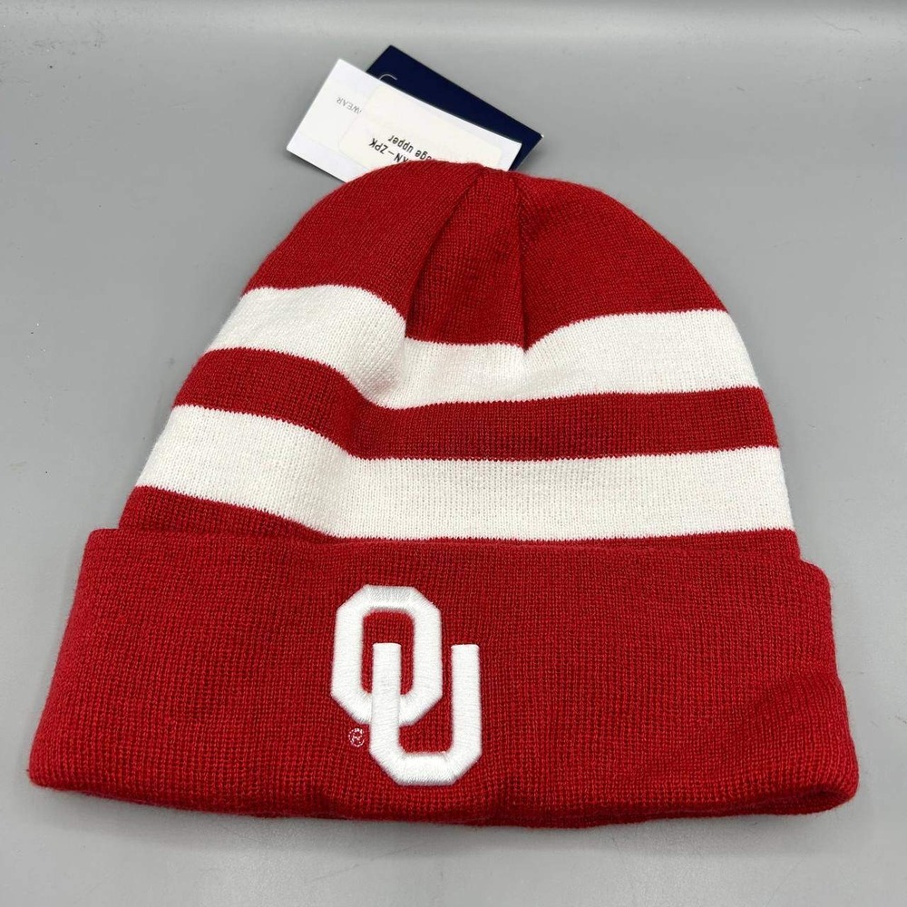 Oklahoma Sooners NCAA Hat Men Red White Knit Fanatics Cuffed Beanie Cap New